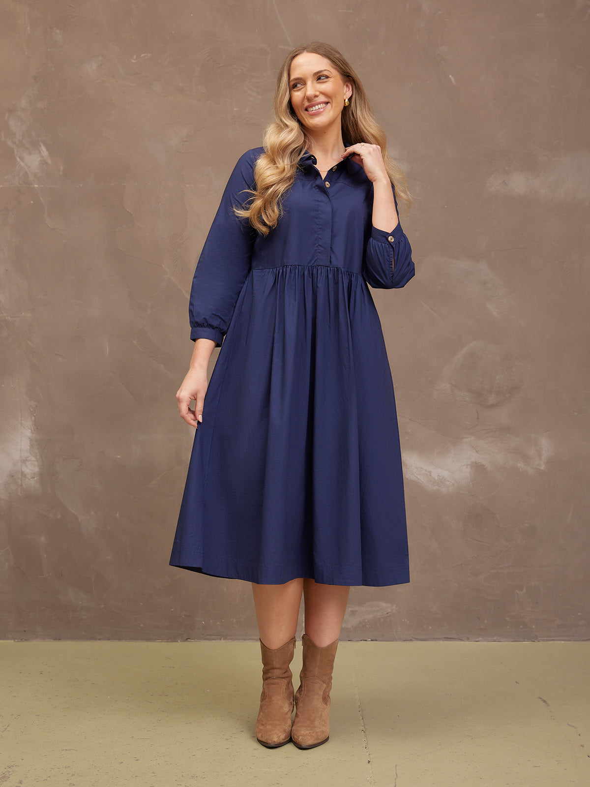 Katrina Cotton Shirt Dress - Navy