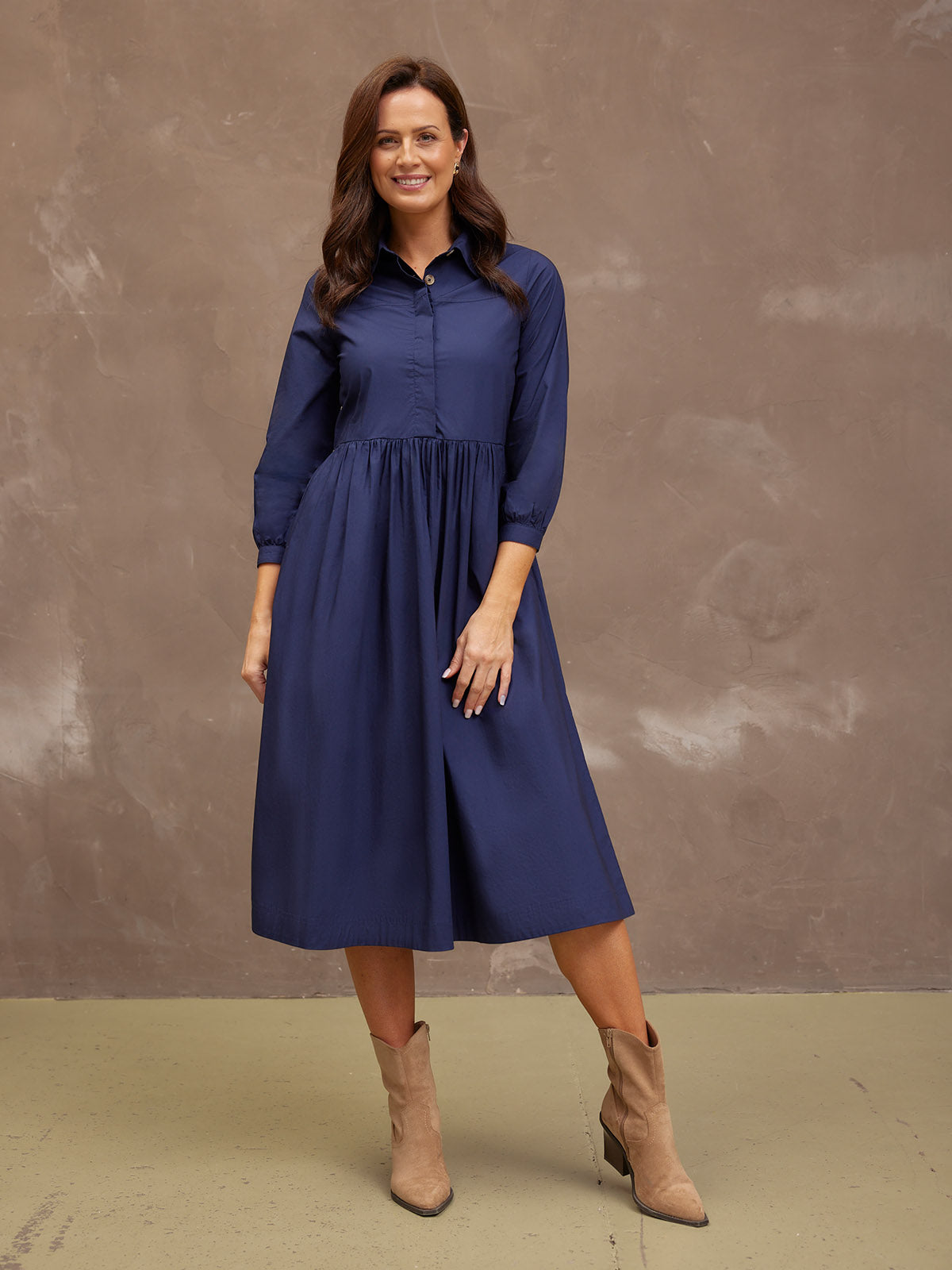 Katrina Cotton Shirt Dress - Navy