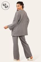 Crew Neck Wide Leg Trousers Loungewear Set Co-Ord in Grey