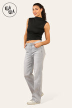Viral Stretchy Straight Leg Jeans Soft Dad Fit in Light Grey