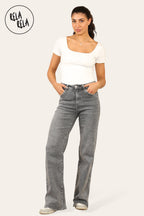 Viral Stretchy Straight Leg Jeans Soft Dad Fit in Dark Grey