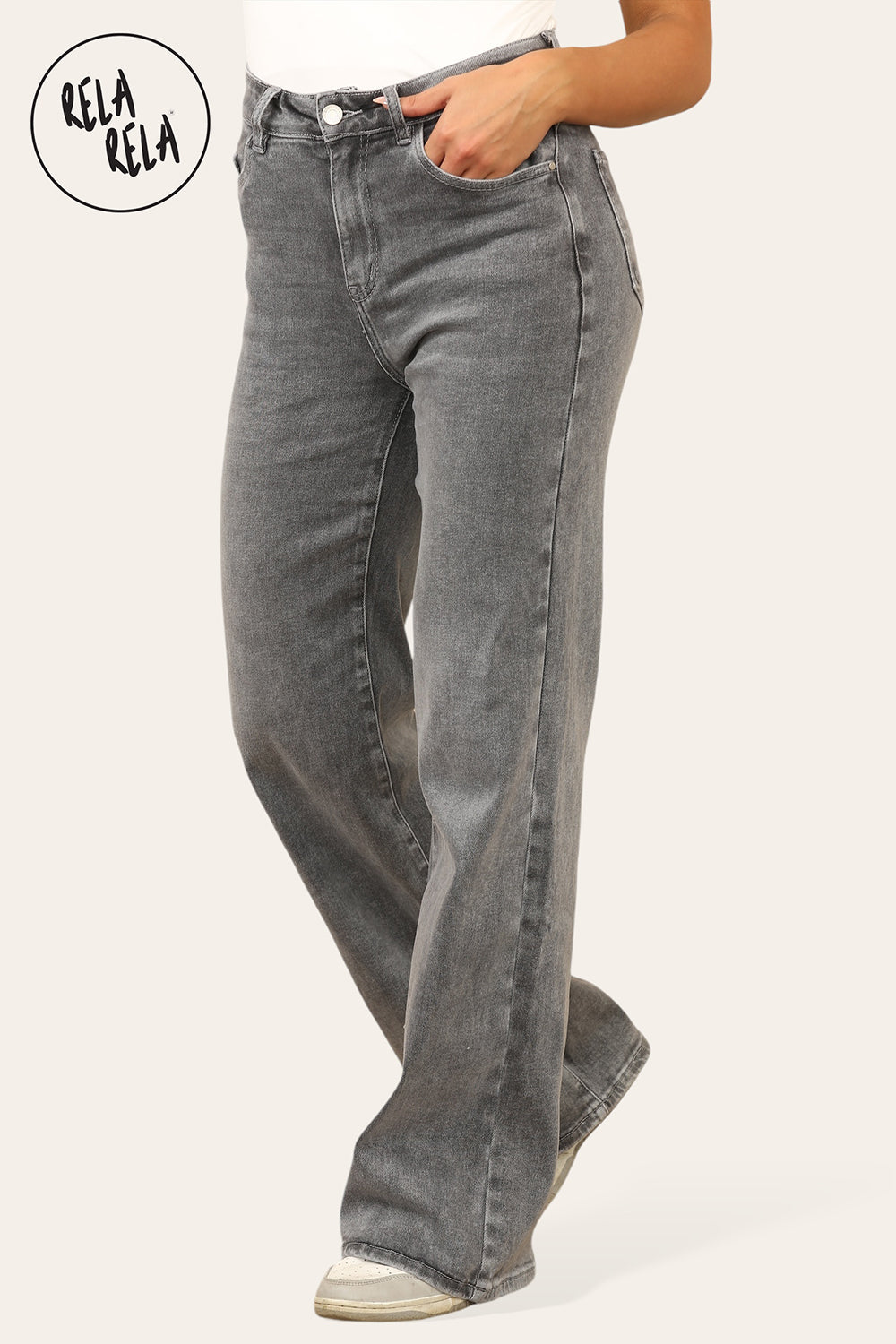 Viral Stretchy Straight Leg Jeans Soft Dad Fit in Dark Grey