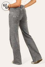 Viral Stretchy Straight Leg Jeans Soft Dad Fit in Dark Grey