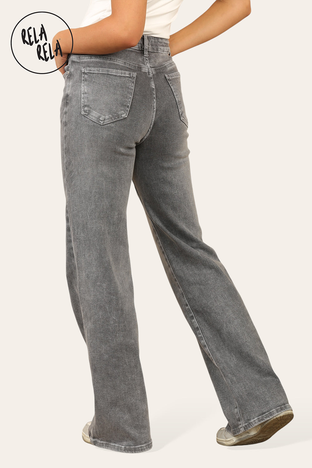 Viral Stretchy Straight Leg Jeans Soft Dad Fit in Dark Grey