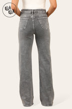 Viral Stretchy Straight Leg Jeans Soft Dad Fit in Dark Grey