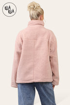 Teddy Fleece Funnel Neck Half Zip Outerwear Winter Jacket in Rose Pink