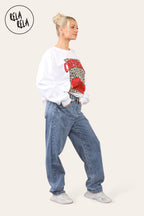 Slouchy Fit Full Length Denim Jeans in Blue