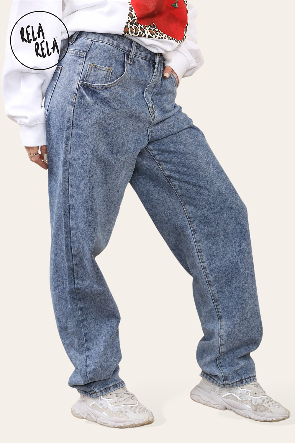 Slouchy Fit Full Length Denim Jeans in Blue