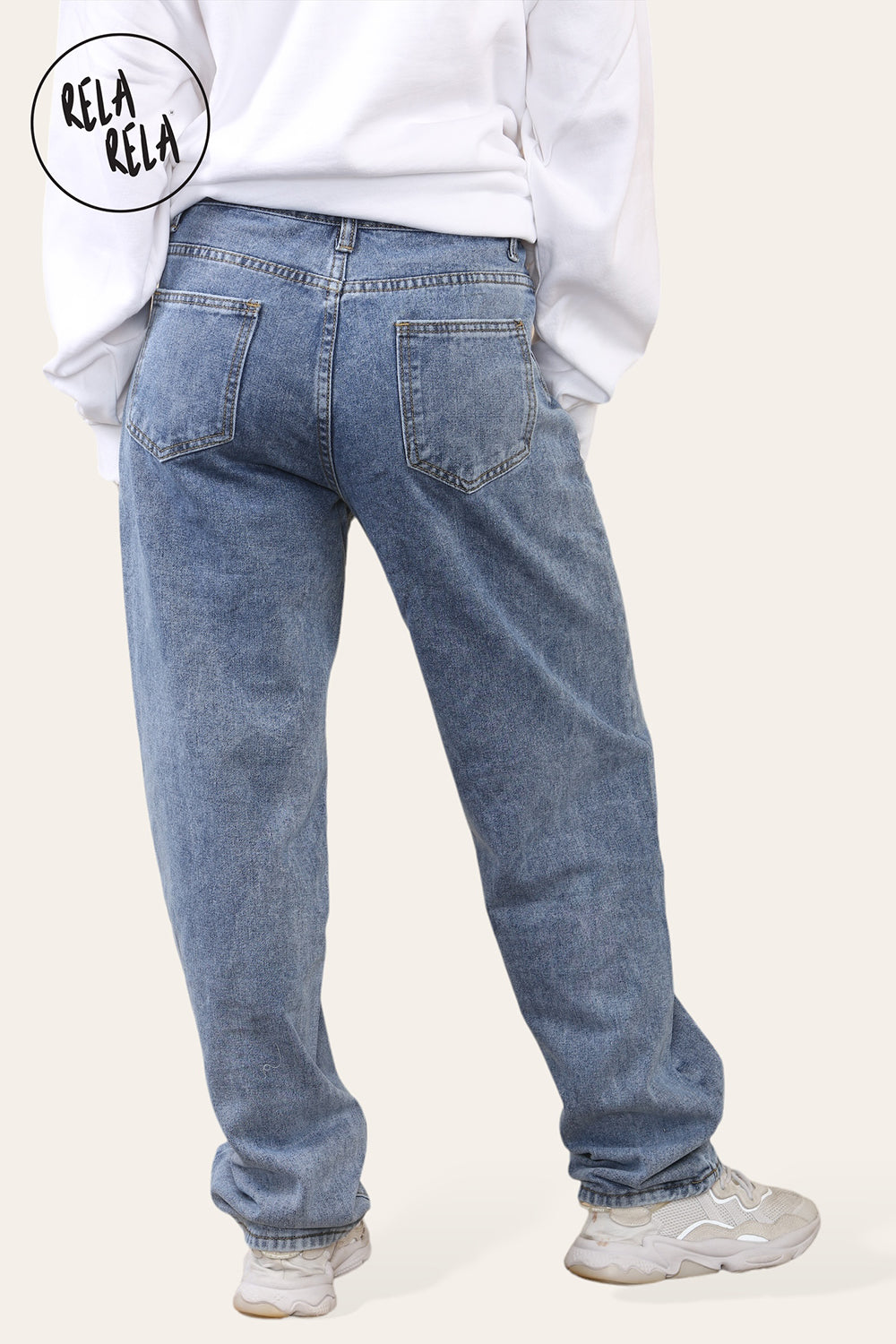 Slouchy Fit Full Length Denim Jeans in Blue