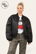 Cropped Quilted Oversize Bomber Jacket Winter Jacket in Black