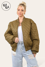 Cropped Quilted Oversize Bomber Jacket Winter Jacket in Khaki