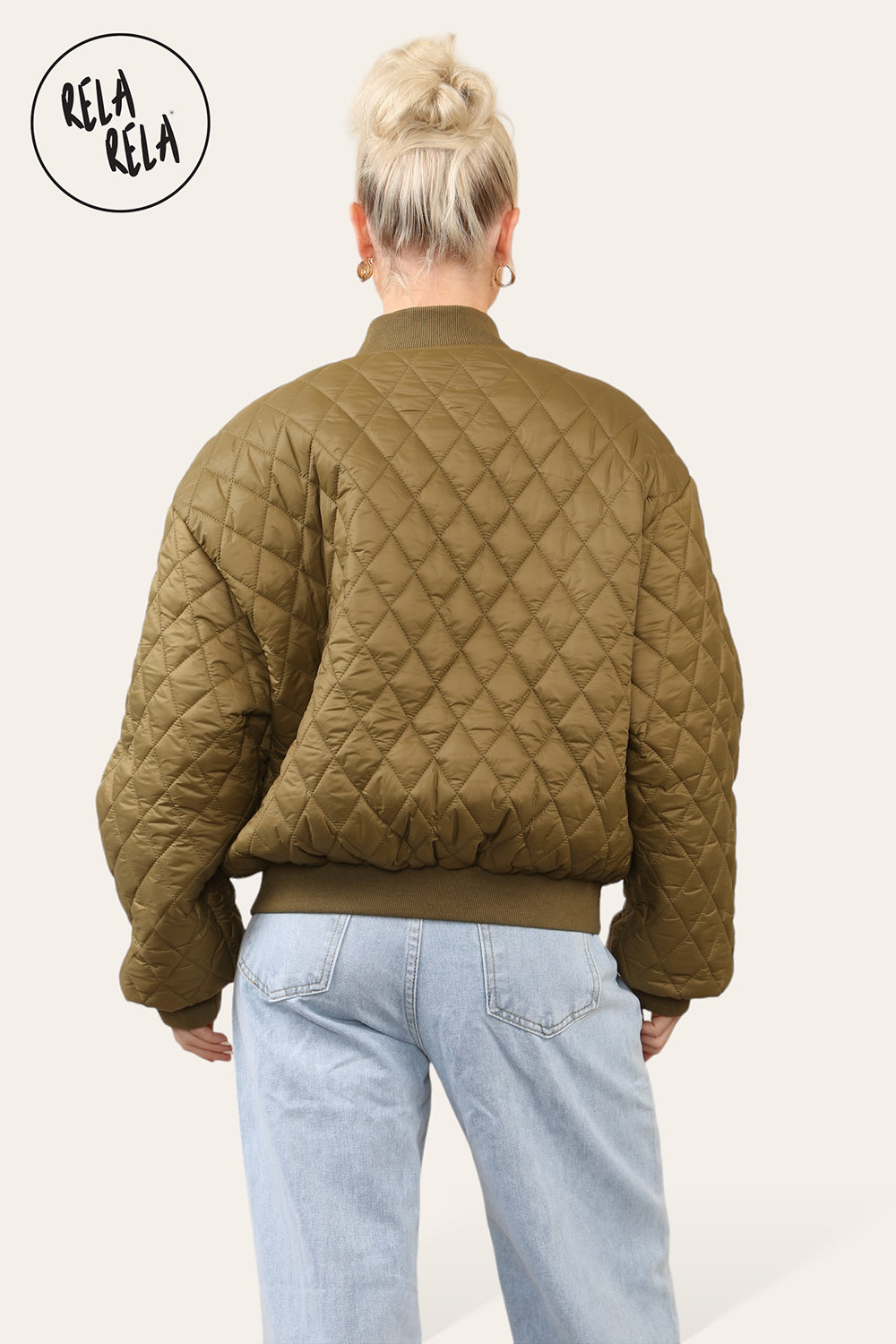 Cropped Quilted Oversize Bomber Jacket Winter Jacket in Khaki