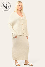 Slouchy Knit Jumper & Midi Skirt Loungewear Set Co-Ord in Beige