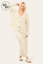 Slouchy Knit Jumper & Midi Skirt Loungewear Set Co-Ord in Beige