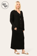 Slouchy Knit Jumper & Midi Skirt Loungewear Set Co-Ord in Black