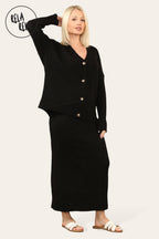 Slouchy Knit Jumper & Midi Skirt Loungewear Set Co-Ord in Black