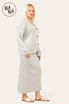 Slouchy Knit Jumper & Midi Skirt Loungewear Set Co-Ord in Grey