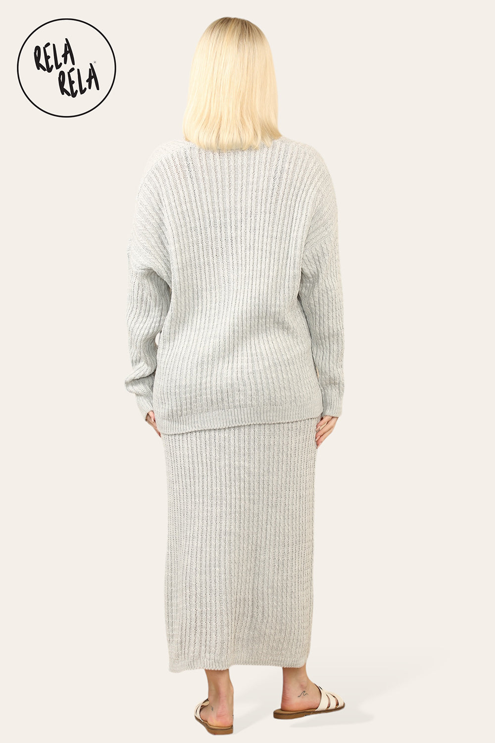 Slouchy Knit Jumper & Midi Skirt Loungewear Set Co-Ord in Grey
