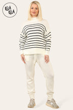 Striped Jumper & Knitted Jogger Co-Ord Set with Pockets in Cream