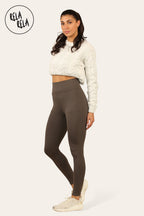 High Waisted Fleece Lined Thermal Leggings in Chocolate