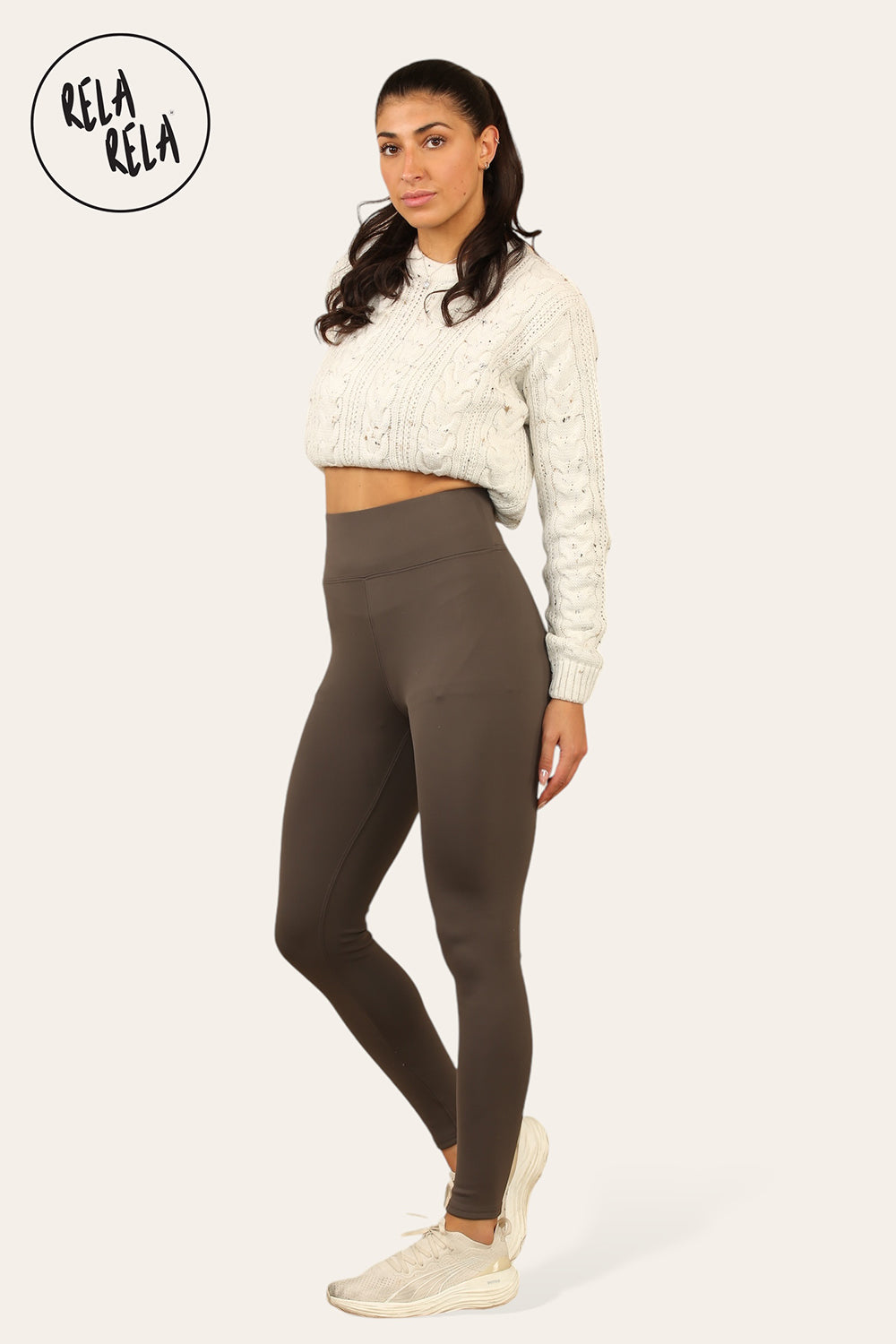 High Waisted Fleece Lined Thermal Leggings in Chocolate