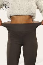 High Waisted Fleece Lined Thermal Leggings in Chocolate