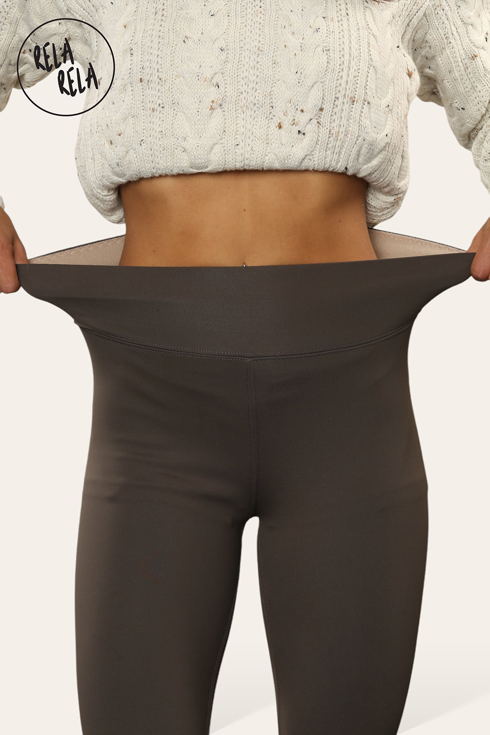 High Waisted Fleece Lined Thermal Leggings in Chocolate