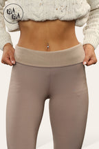 High Waisted Fleece Lined Thermal Leggings in Taupe