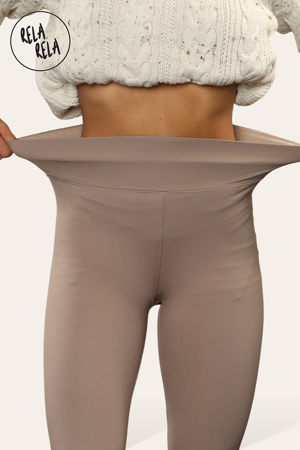 High Waisted Fleece Lined Thermal Leggings in Taupe