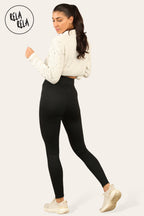 High Waisted Fleece Lined Thermal Leggings in Black