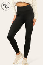 High Waisted Fleece Lined Thermal Leggings in Black