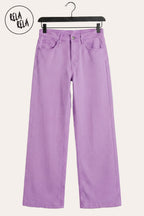 Pastel Tone Stretchy Wide Leg Dad Fit Jeans in Lilac