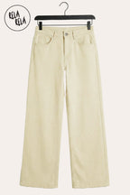 Pastel Tone Stretchy Wide Leg Dad Fit Jeans in Lemon
