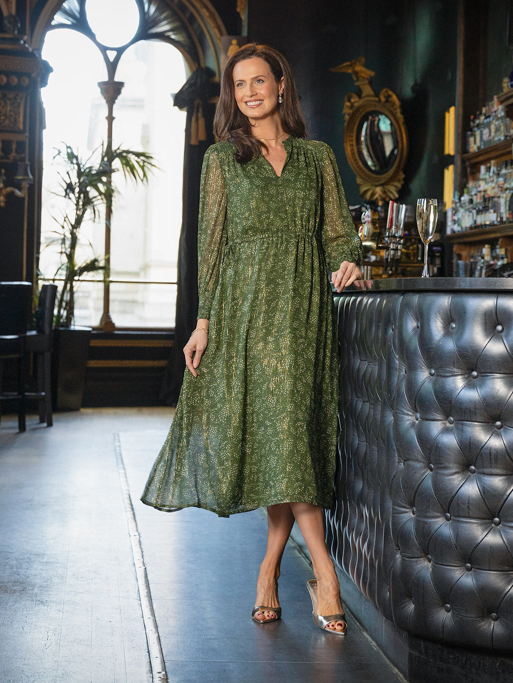 Libby Lurex Dress - Dark Green / Gold