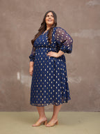 Libby Lurex Dress - Navy and Gold