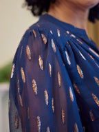 Libby Lurex Dress - Navy and Bronze / Silver