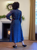 Libby Lurex Dress - Navy and Bronze / Silver