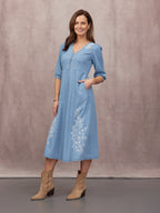 Lisa Embroidered Denim Dress - Light Wash Denim