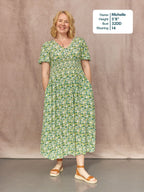 Maddie Short Blouson Sleeve Dress - Green Micro Floral Print