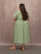 Maddie Short Blouson Sleeve Dress - Green Micro Floral Print