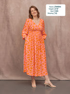 Maddie V-Neck Dress - Pink & Orange Floral Print