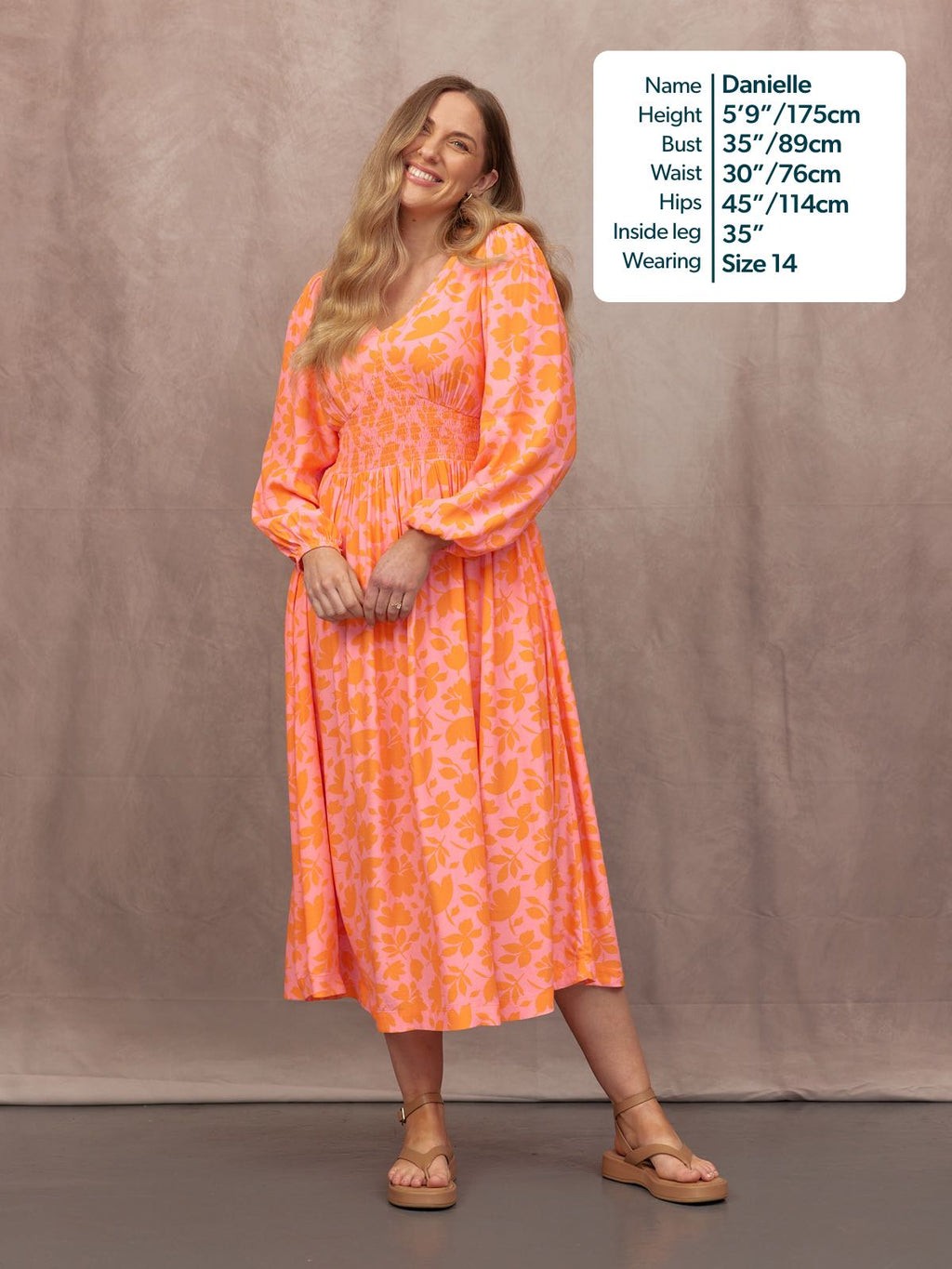 Maddie V-Neck Dress - Pink & Orange Floral Print