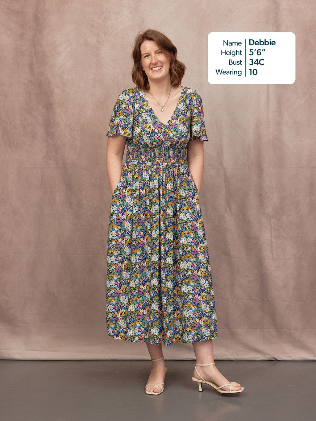 Maddie V-Neck Short Sleeve Dress - Multi-Coloured Floral Print