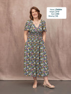 Maddie V-Neck Short Sleeve Dress - Multi-Coloured Floral Print