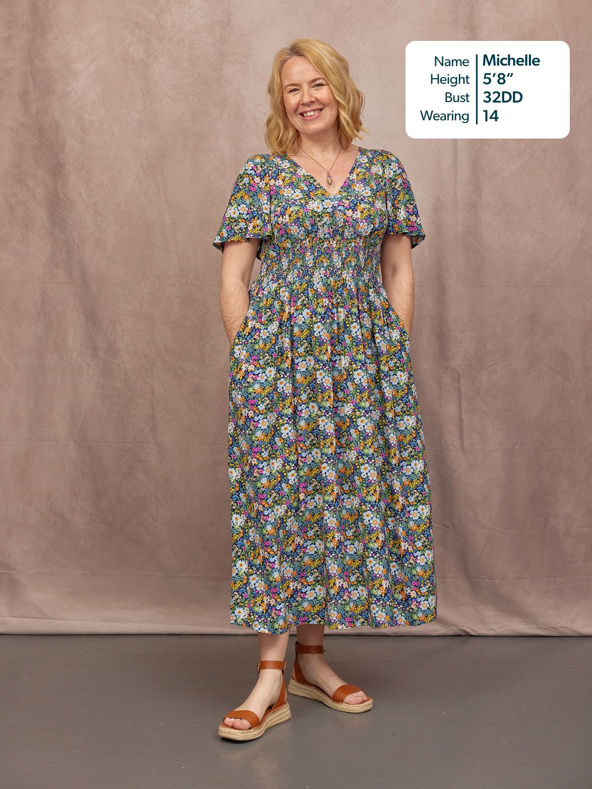 Maddie V-Neck Short Sleeve Dress - Multi-Coloured Floral Print