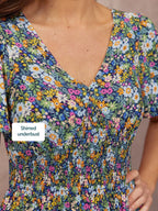Maddie V-Neck Short Sleeve Dress - Multi-Coloured Floral Print