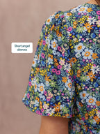 Maddie V-Neck Short Sleeve Dress - Multi-Coloured Floral Print