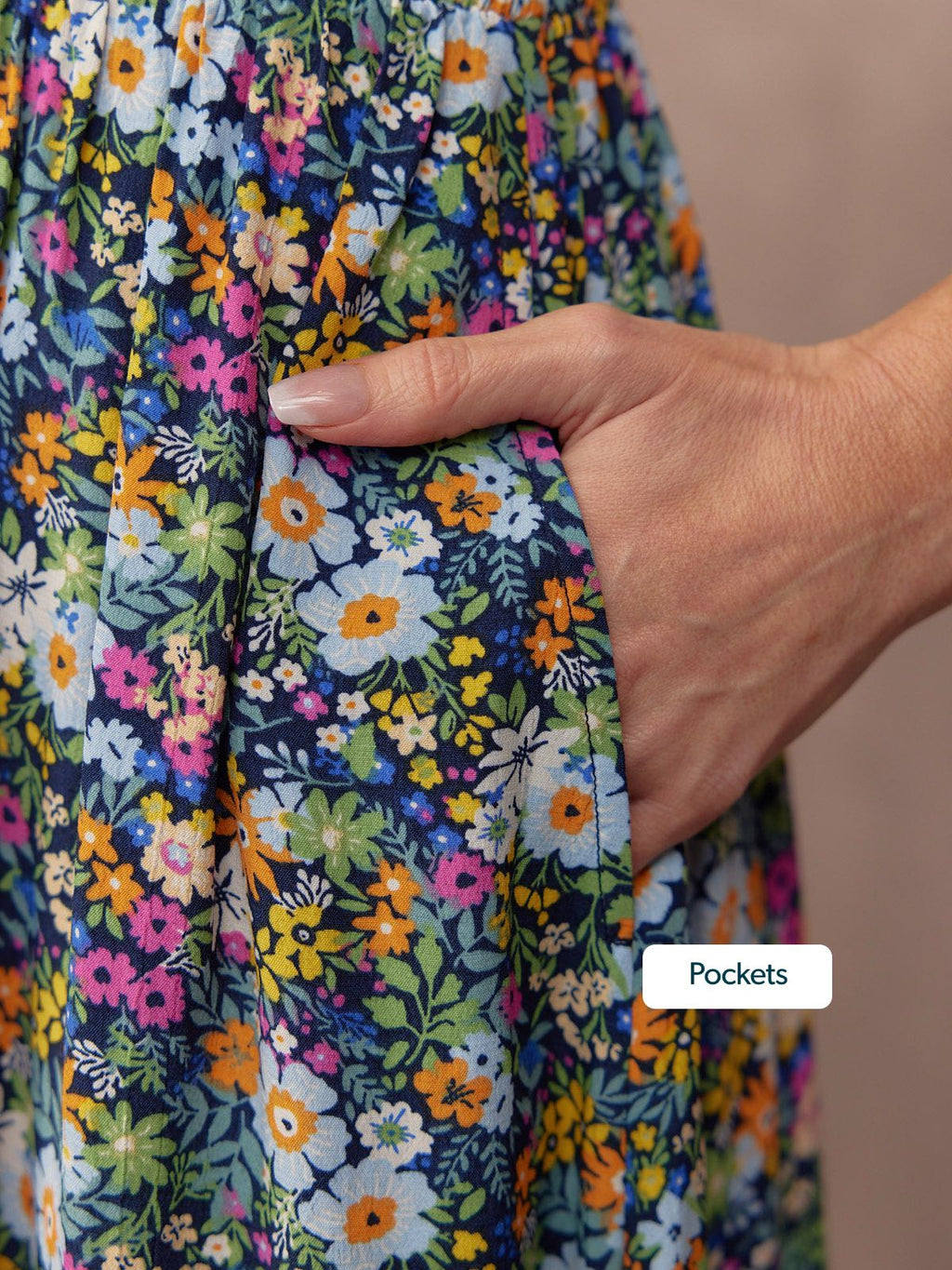 Maddie V-Neck Short Sleeve Dress - Multi-Coloured Floral Print