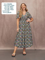 Maddie V-Neck Short Sleeve Dress - Multi-Coloured Floral Print