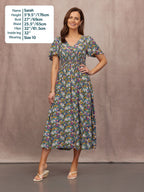 Maddie V-Neck Short Sleeve Dress - Multi-Coloured Floral Print